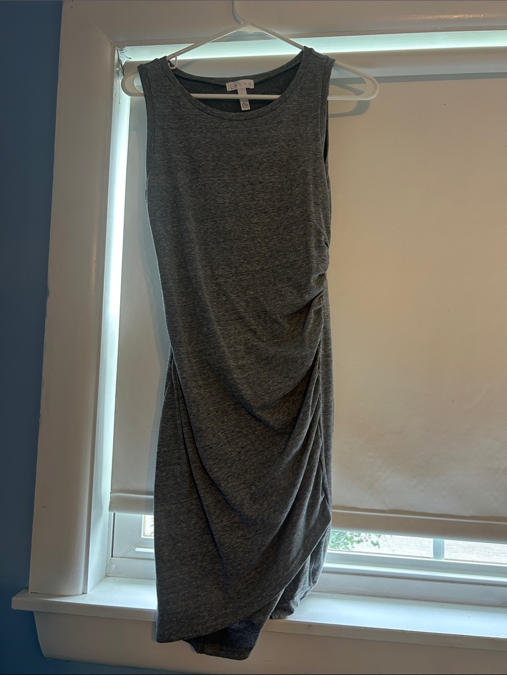 Leith Sleeveless Midi Dress in Heather Gray with Side Ruching